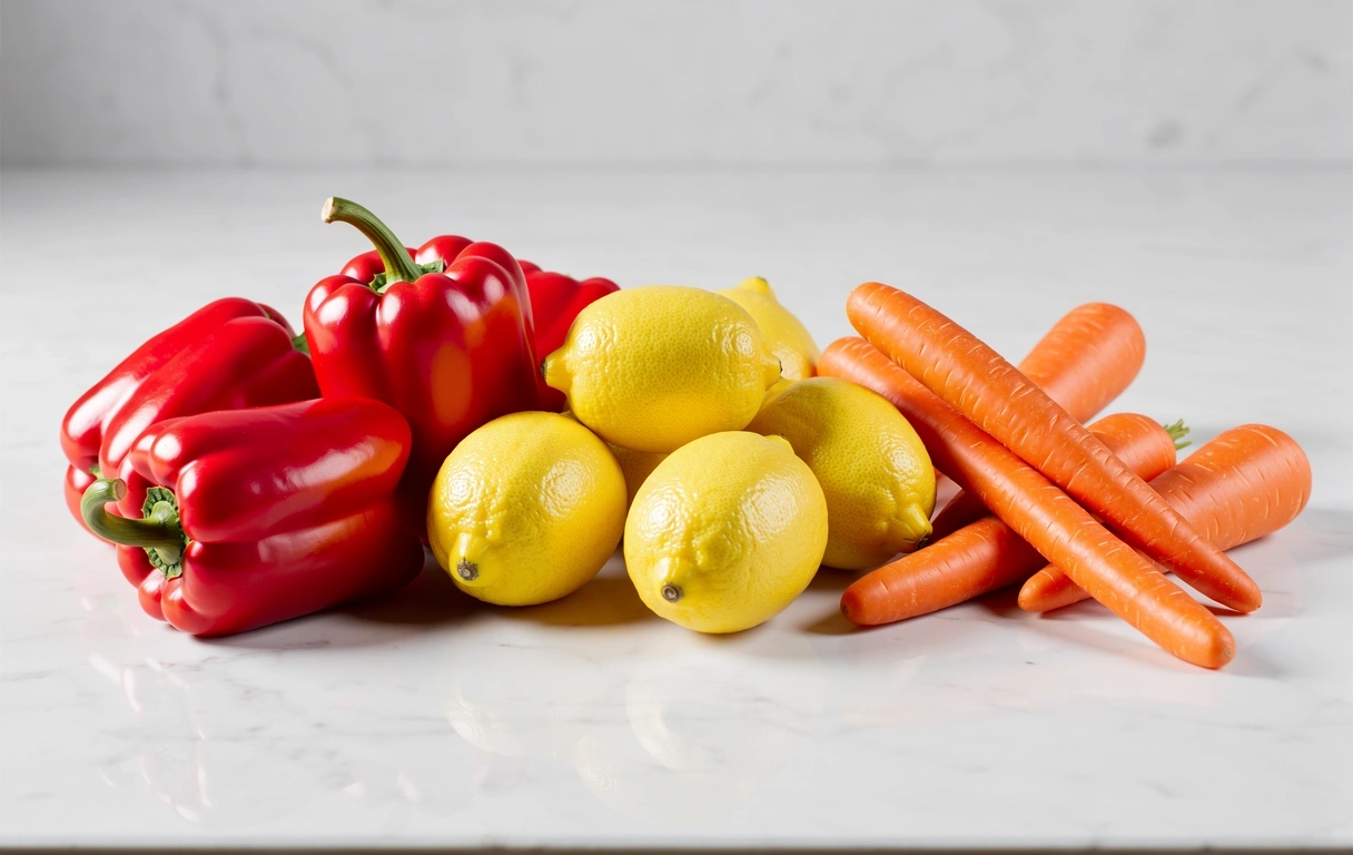 Colorful selection of peppers and citrus